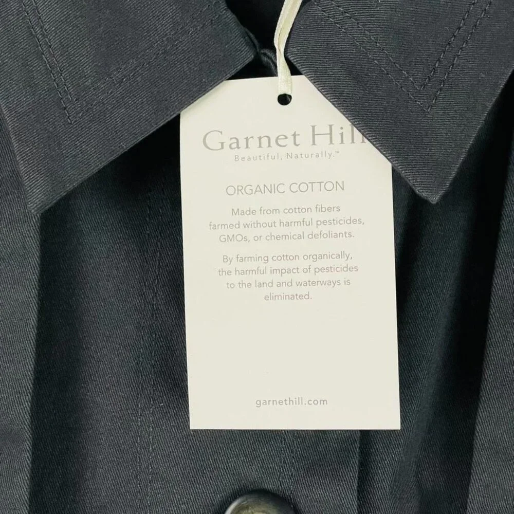Garnet Hill Organic Cotton Trench Coat Womens Size 16 Gray Water Resistant NWT - Picture 3 of 8